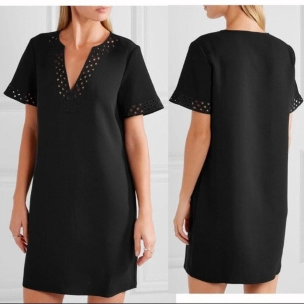 Madewell Eyelet Trim Shift Dress Size 00 Black Minimalist Office Preppy